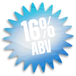 Blue 16 percent alcohol by volume sticker